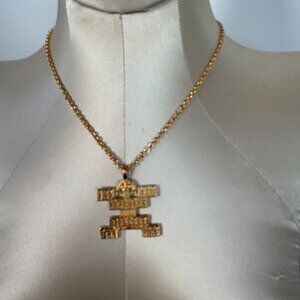 Gold Multilana Tribal Style Pendant Necklace With Chain Unique Geometric Design